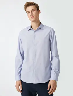 پیراهن آستین بلند بدون جیب یقه برگردان مردانه کوتون