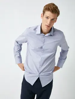 پیراهن آستین بلند بدون جیب یقه برگردان مردانه کوتون