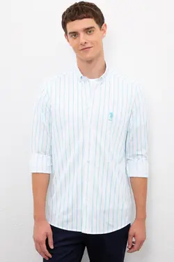 پیراهن آستین بلند نخی راه راه مردانه