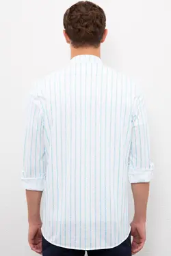 پیراهن آستین بلند نخی راه راه مردانه