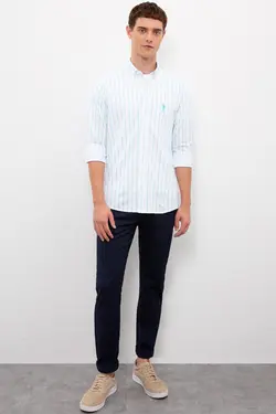 پیراهن آستین بلند نخی راه راه مردانه