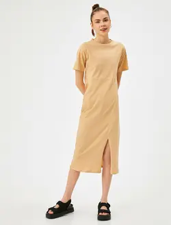 پیراهن میدی چاک دار نخی زنانه کوتون