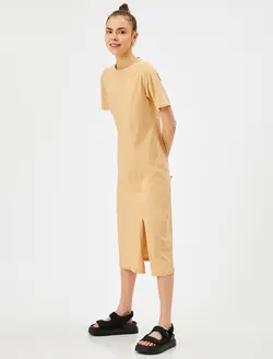 پیراهن میدی چاک دار نخی زنانه کوتون