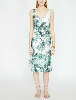 پیراهن میدی طرح دار یقه هفت زنانه کوتون