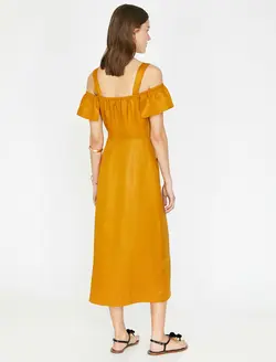 پیراهن میدی یقه باز جلو دکمه دار زنانه کوتون