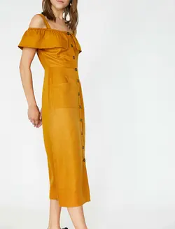 پیراهن میدی یقه باز جلو دکمه دار زنانه کوتون