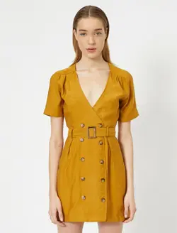 پیراهن کوتاه یقه هفت جلو دکمه دار زنانه کوتون