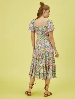 پیراهن میدی گلدار یقه آجری زنانه کوتون