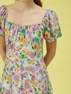 پیراهن میدی گلدار یقه آجری زنانه کوتون