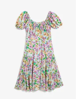 پیراهن میدی گلدار یقه آجری زنانه کوتون