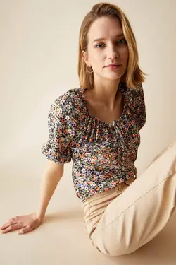 بلوز ویسکوز گلدار یقه هفت زنانه دفاکتو