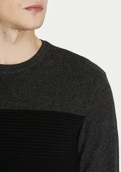 پلیور نخی یقه گرد مردانه ماوی