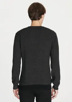 پلیور نخی یقه گرد مردانه ماوی