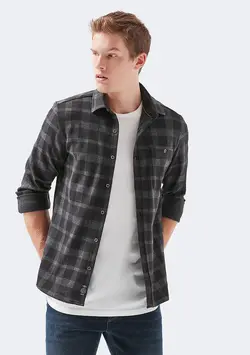 پیراهن آستین بلند چهارخانه مردانه