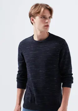 پلیور یقه گرد مردانه ماوی