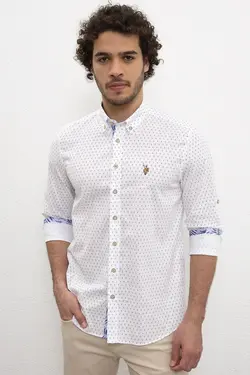 پیراهن نخی آستین بلند مردانه یو اس پولو