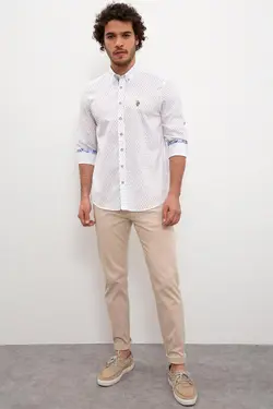 پیراهن نخی آستین بلند مردانه یو اس پولو