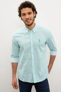 پیراهن آستین بلند طرح دار مردانه یو اس پولو
