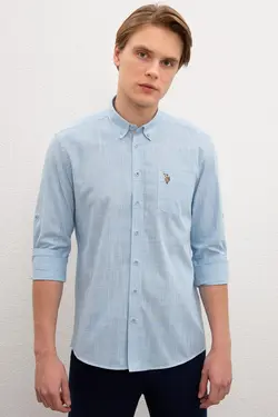 پیراهن نخی ساده مردانه یو اس پولو