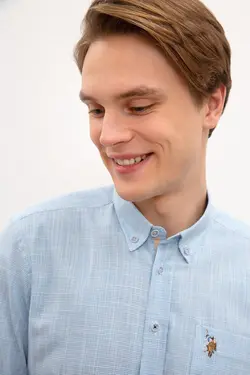 پیراهن نخی ساده مردانه یو اس پولو