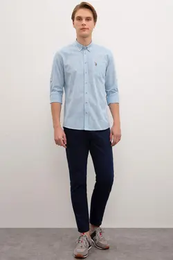 پیراهن نخی ساده مردانه یو اس پولو