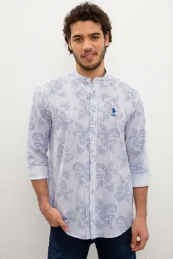 پیراهن نخی یقه ایستاده مردانه یو اس پولو