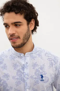 پیراهن نخی یقه ایستاده مردانه یو اس پولو