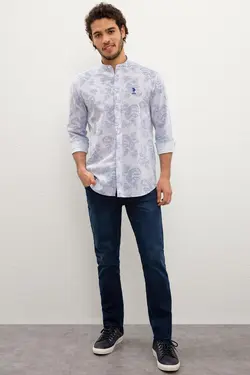 پیراهن نخی یقه ایستاده مردانه یو اس پولو