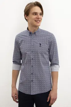 پیراهن آستین بلند طرح دار مردانه یو اس پولو