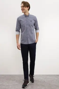 پیراهن آستین بلند طرح دار مردانه یو اس پولو