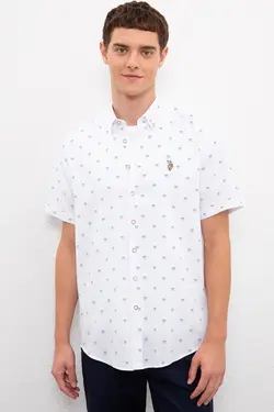 پیراهن آستین کوتاه نخی طرحدار مردانه یو اس پولو