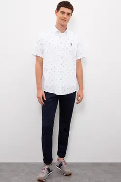 پیراهن آستین کوتاه نخی طرحدار مردانه یو اس پولو