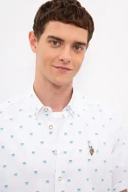 پیراهن آستین کوتاه نخی طرحدار مردانه یو اس پولو