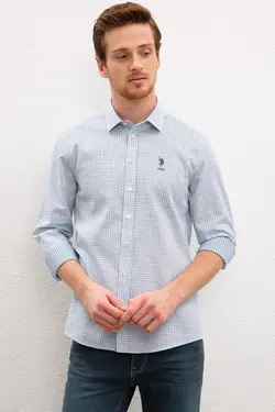 پیراهن آستین بلند جذب طرحدار مردانه یو اس پولو
