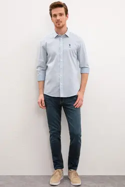 پیراهن آستین بلند جذب طرحدار مردانه یو اس پولو