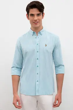 پیراهن آستین بلند نخی بدون جیب مردانه یو اس پولو