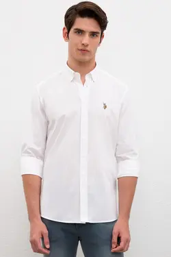 پیراهن آستین بلند یقه برگردان نخی مردانه یو اس پولو