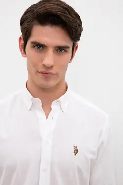 پیراهن آستین بلند یقه برگردان نخی مردانه یو اس پولو