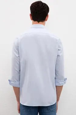 پیراهن آستین بلند ساده نخی مردانه یو اس پولو