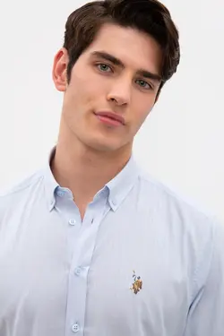 پیراهن آستین بلند ساده نخی مردانه یو اس پولو