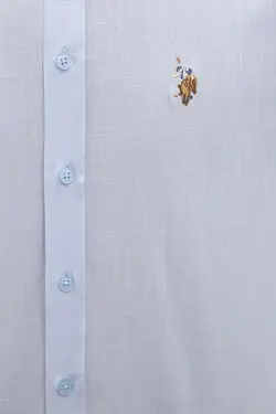 پیراهن آستین بلند ساده نخی مردانه یو اس پولو