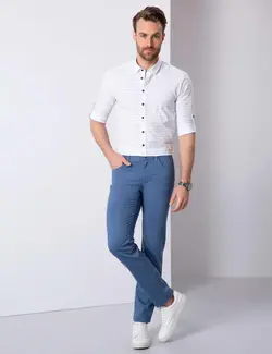 شلوار کتان جذب مردانه آبی نفتی پیرکاردین