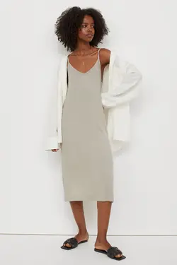 پیراهن میدی زنانه خاکستری روشن اچ اند ام