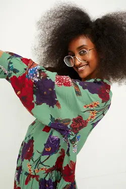 پیراهن آستین بلند زنانه سبز اچ اند ام