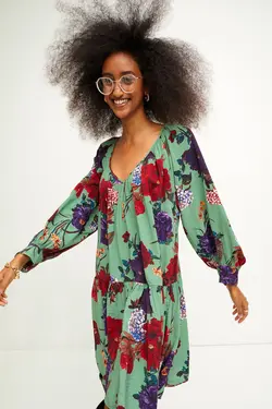 پیراهن آستین بلند زنانه سبز اچ اند ام