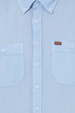 پیراهن مردانه آستین تاشو ساده بدون جیب راحت آبی یو اس پولو