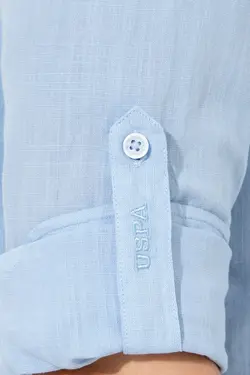 پیراهن مردانه آستین تاشو ساده بدون جیب راحت آبی یو اس پولو