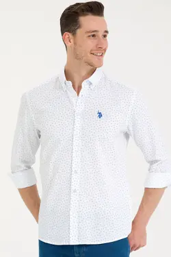 پیراهن مردانه طرحدار معمولی آبی تیره یو اس پولو