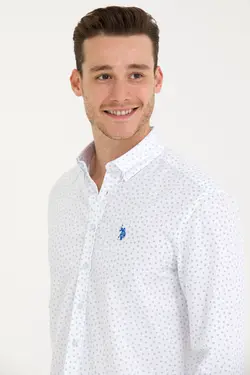 پیراهن مردانه طرحدار معمولی آبی تیره یو اس پولو