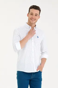 پیراهن مردانه طرحدار معمولی آبی تیره یو اس پولو